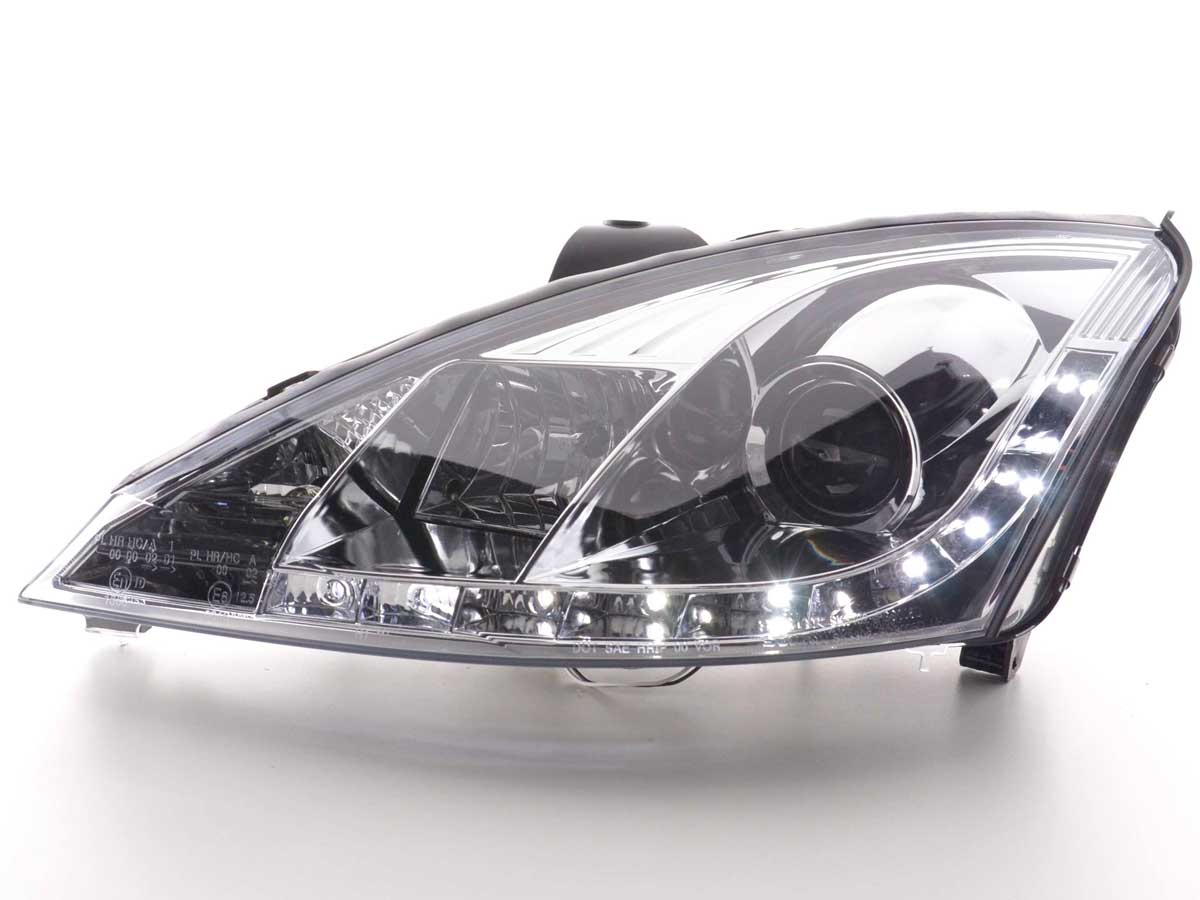 Scheinwerfer Set Daylight LED TFL-Optik Ford Focus 3/4/5-trg. 98-01 chrom Scheinwerfer Set Daylight LED TFL-Optik Ford Focus 3/4/5-trg. 98-01 chrom